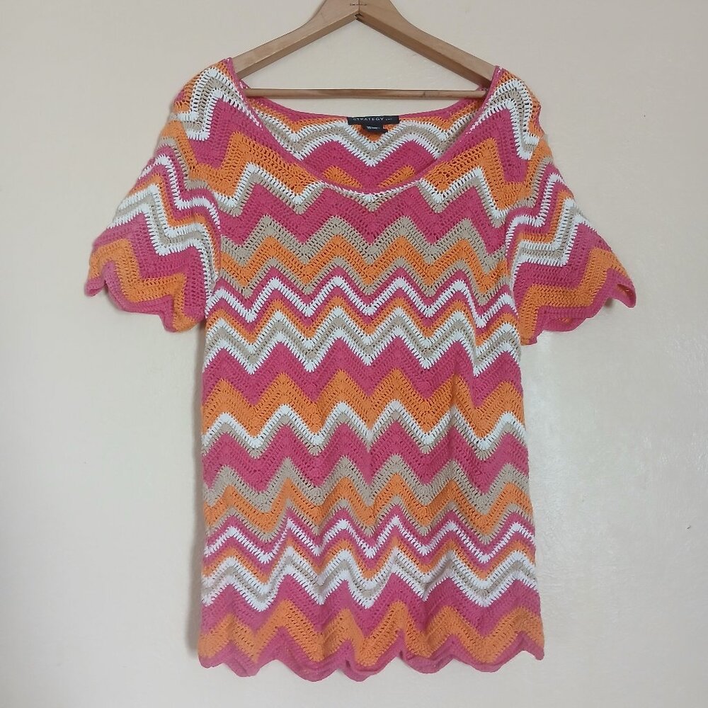 Vintage Strategy Inc Knitted Chevron Short Sleeve Blouse Women's Large